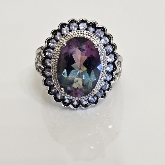 Estate Jewelry - Beautiful Mystic Topaz & Tanzanite Ring in Sterling Silver Size 8!
